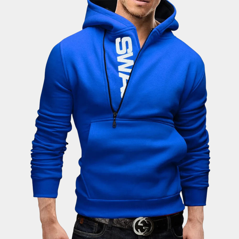 Trendy Male Hooded Sweatshirt with Zip Detail