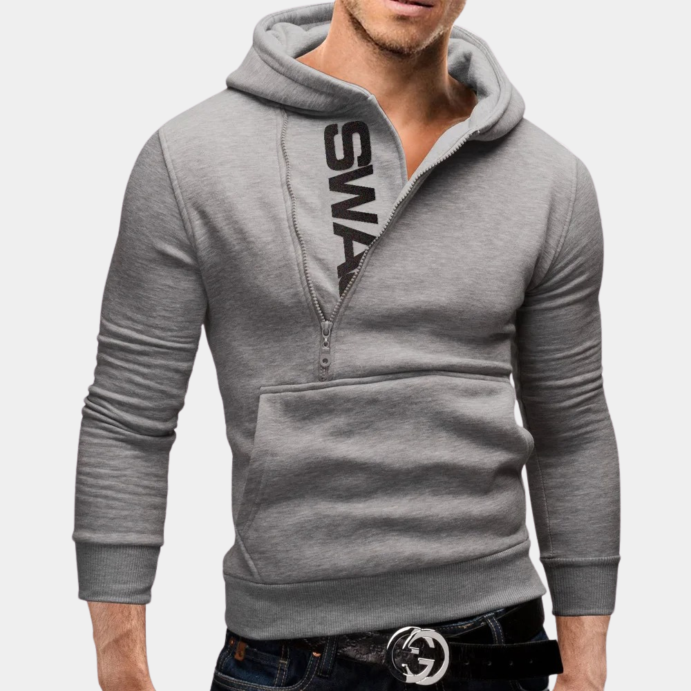 Trendy Male Hooded Sweatshirt with Zip Detail