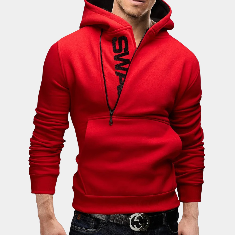 Trendy Male Hooded Sweatshirt with Zip Detail