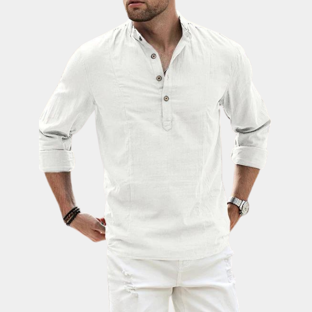 Relaxed Fit Mens Long Sleeve Casual Button Shirt - OutfitLondon