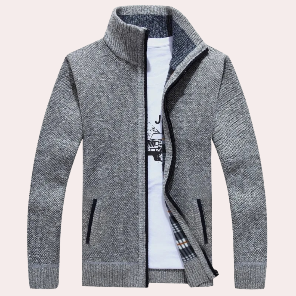 Warm Plaid Lined Zip Up Sweater Cardigan