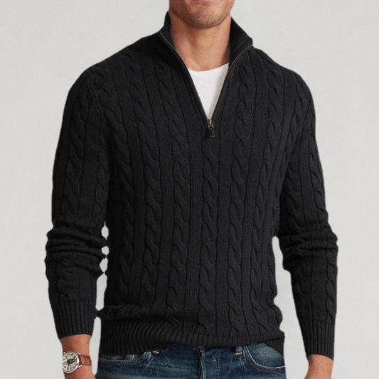 Classic Men's Cable Knit Quarter Zip Sweater - OutfitLondon