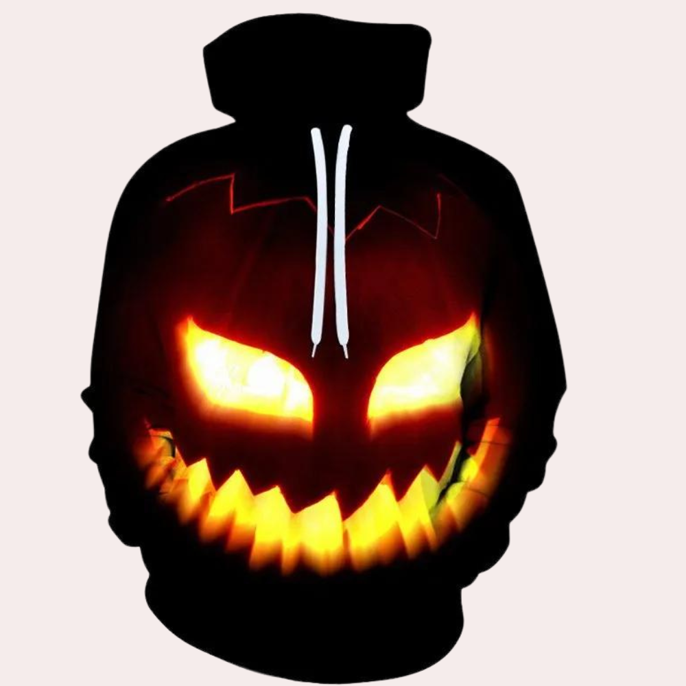 Cool Mens Hoodie with Spooky Pumpkin Print - OutfitLondon