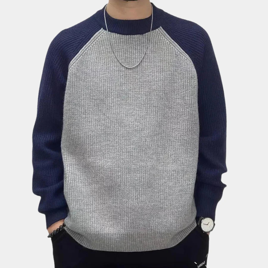 Men's Contrast Sleeve Crew Neck Sweater - OutfitLondon