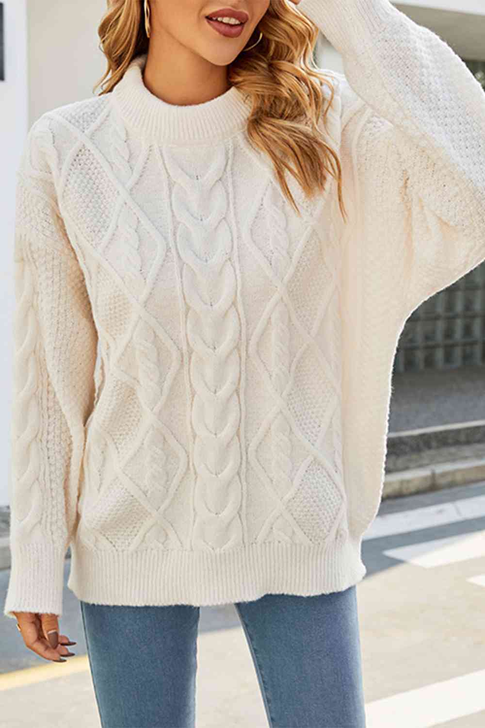 Loose Fit Ladies Cable Knit Jumper - OutfitLondon