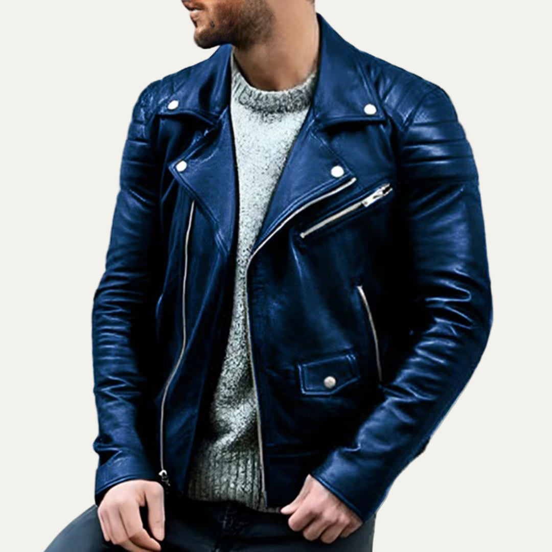 Men's Edgy Zipper Leather Biker Jacket