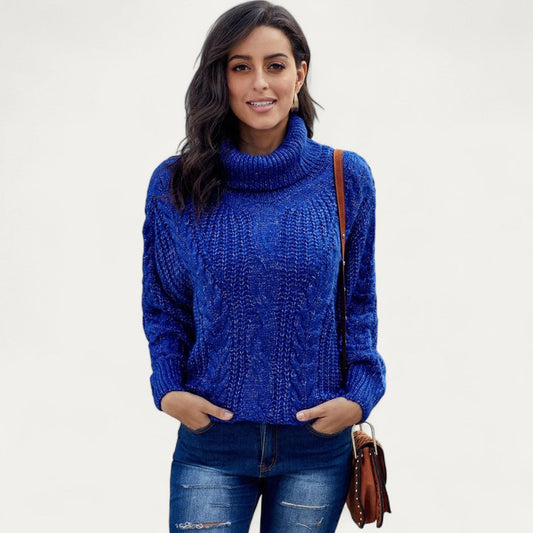 Women's Chunky Knit High Neck Sweater - OutfitLondon
