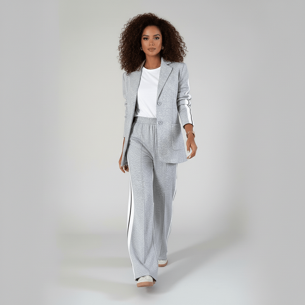 Chic 2 Piece Suit Blazer and Striped Trousers - OutfitLondon