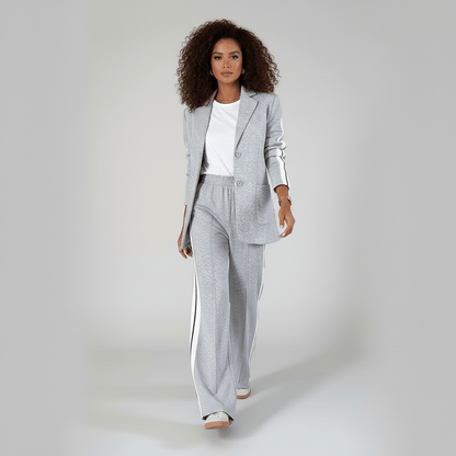 Chic 2 Piece Suit Blazer and Striped Trousers - OutfitLondon