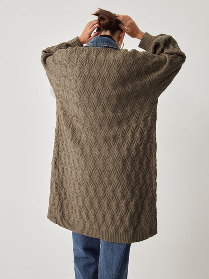 Fashionable Ladies Diamond Pattern Long Cardigan