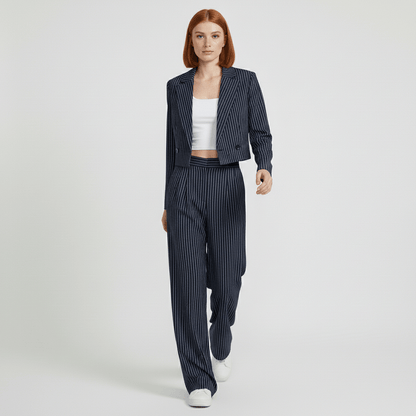 Chic 2 Piece Suit Cropped Jacket and Pinstripe Trousers - OutfitLondon