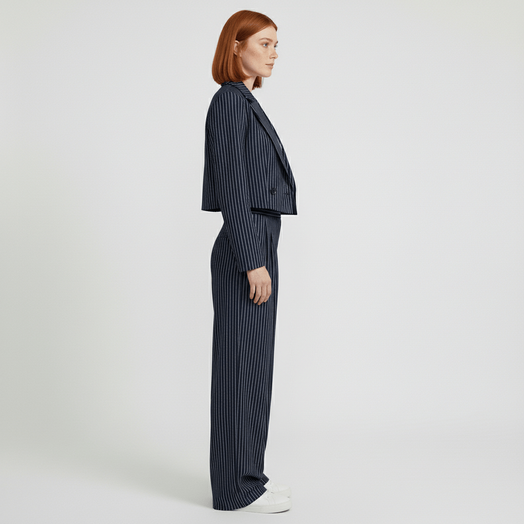 Chic 2 Piece Suit Cropped Jacket and Pinstripe Trousers