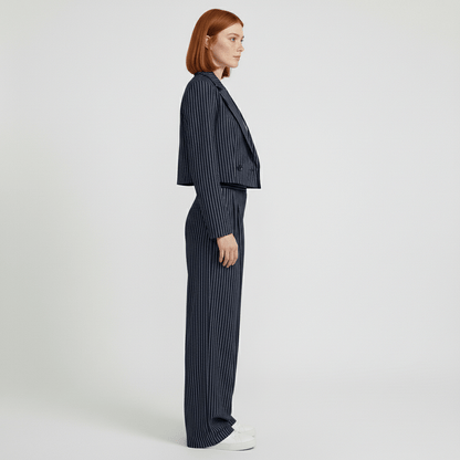 Chic 2 Piece Suit Cropped Jacket and Pinstripe Trousers