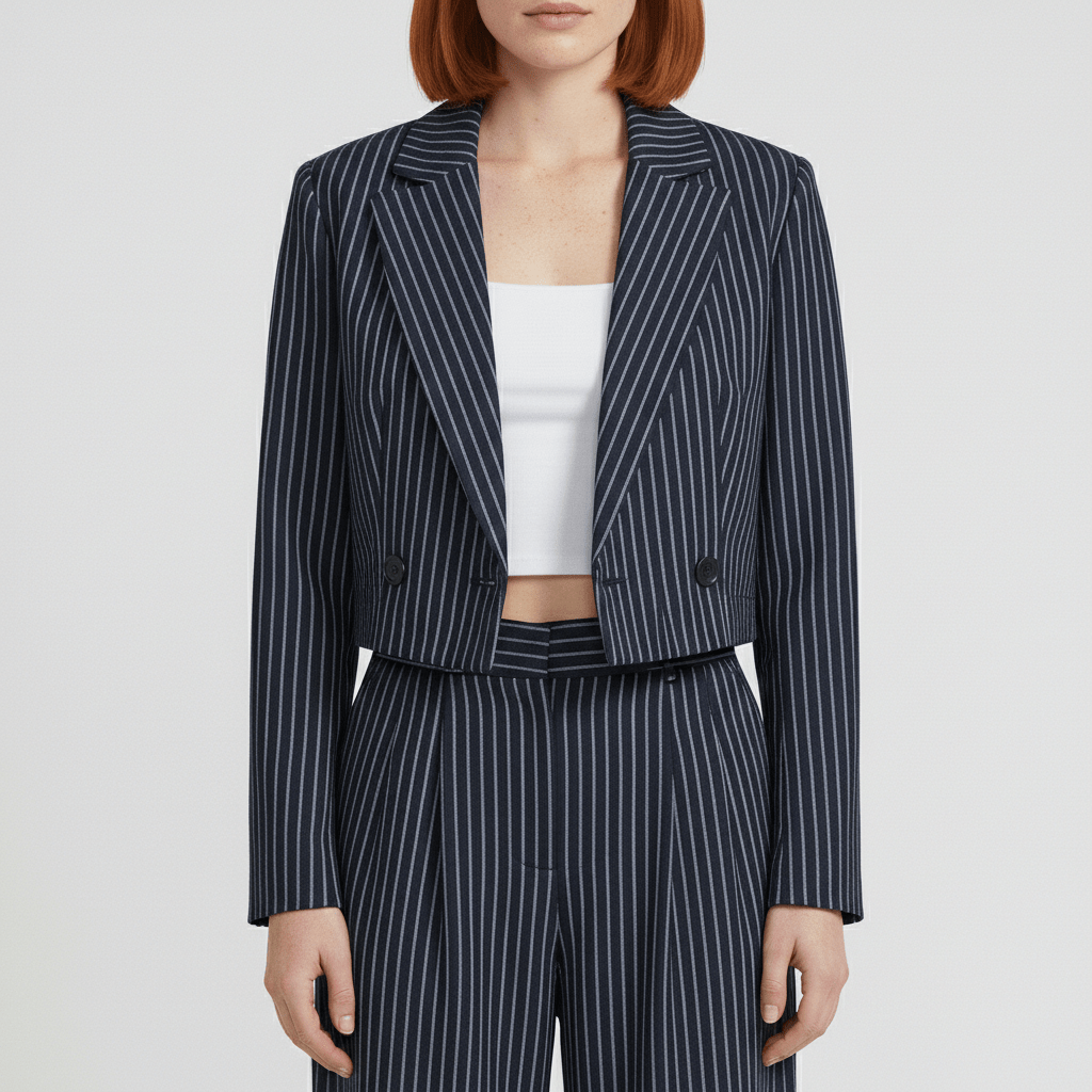 Chic 2 Piece Suit Cropped Jacket and Pinstripe Trousers