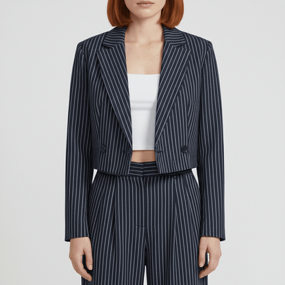 Chic 2 Piece Suit Cropped Jacket and Pinstripe Trousers