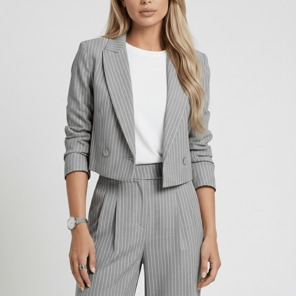 Chic 2 Piece Suit Cropped Jacket and Pinstripe Trousers