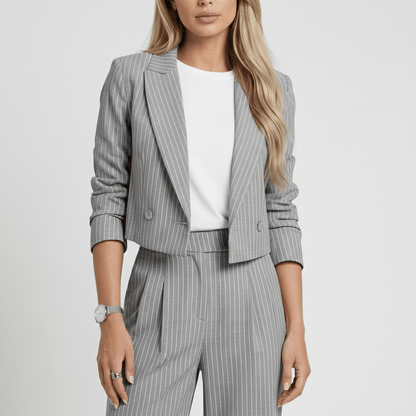 Chic 2 Piece Suit Cropped Jacket and Pinstripe Trousers