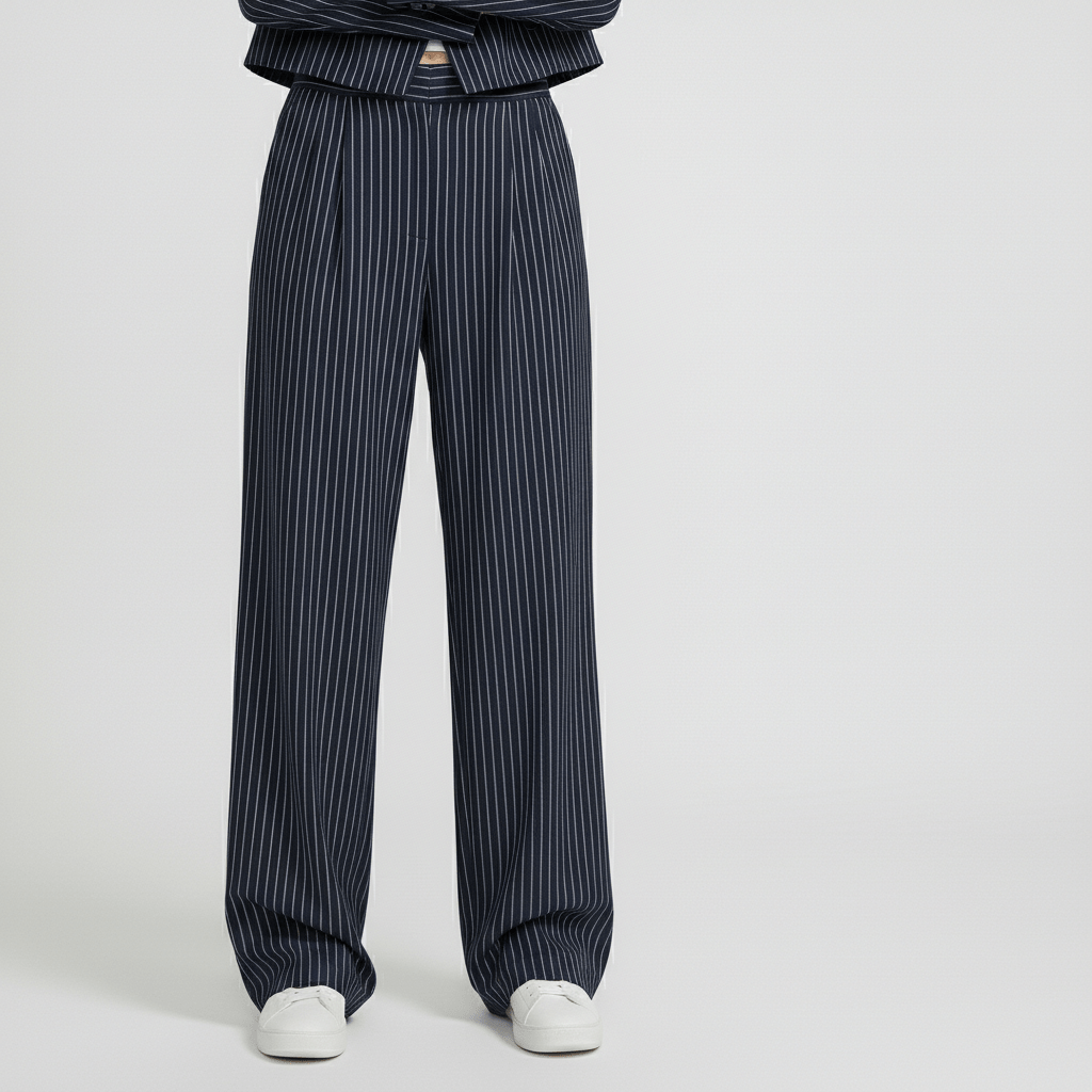 Chic 2 Piece Suit Cropped Jacket and Pinstripe Trousers