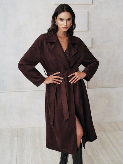 Luxurious Belted Suede Trench Coat for Women - OutfitLondon