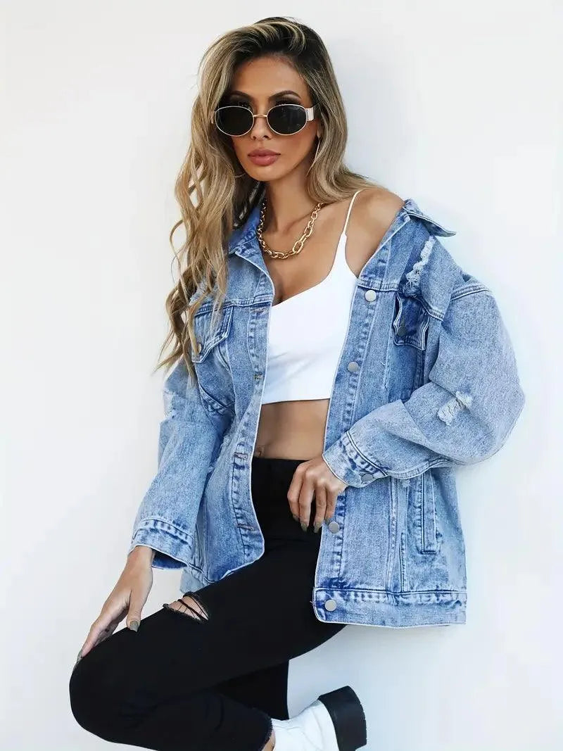 Cozy Oversized Blue Jean Jacket with Fleece Lining