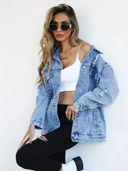 Cozy Oversized Blue Jean Jacket with Fleece Lining