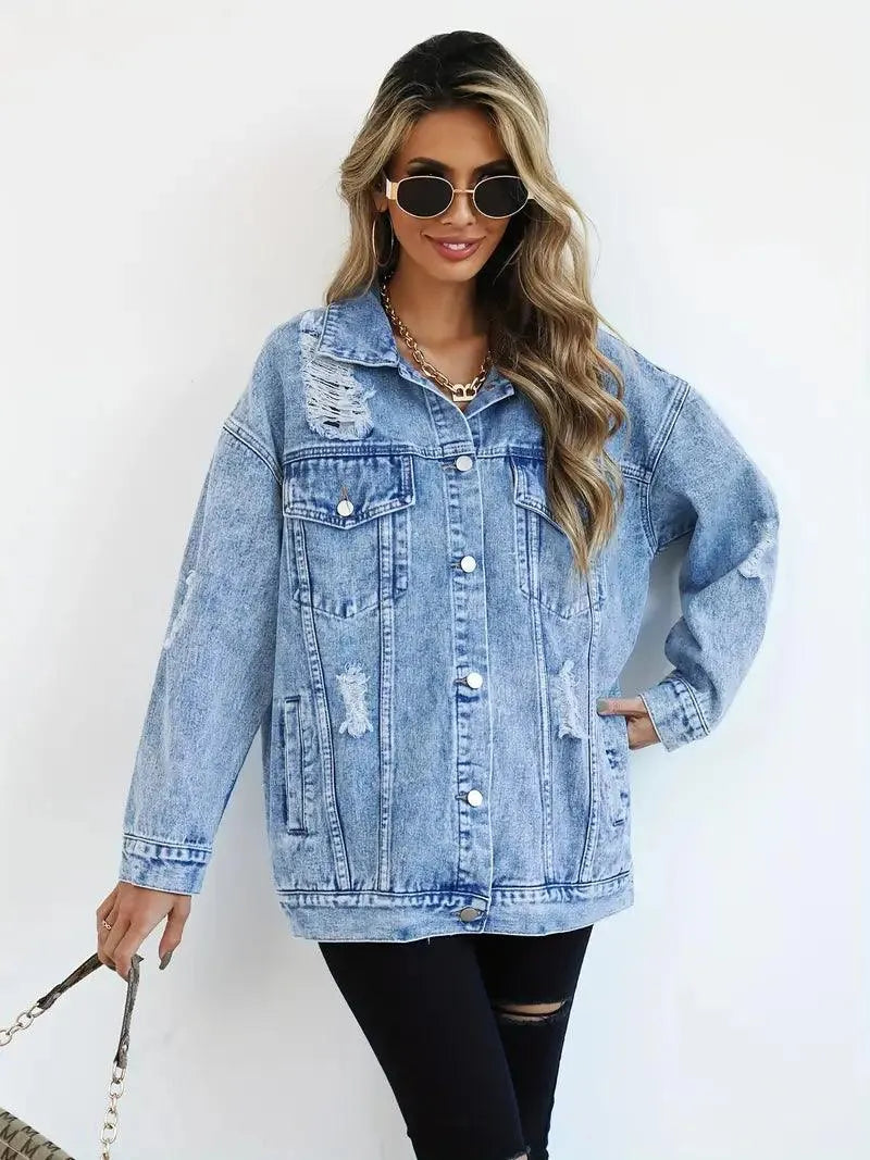 Cozy Oversized Blue Jean Jacket with Fleece Lining