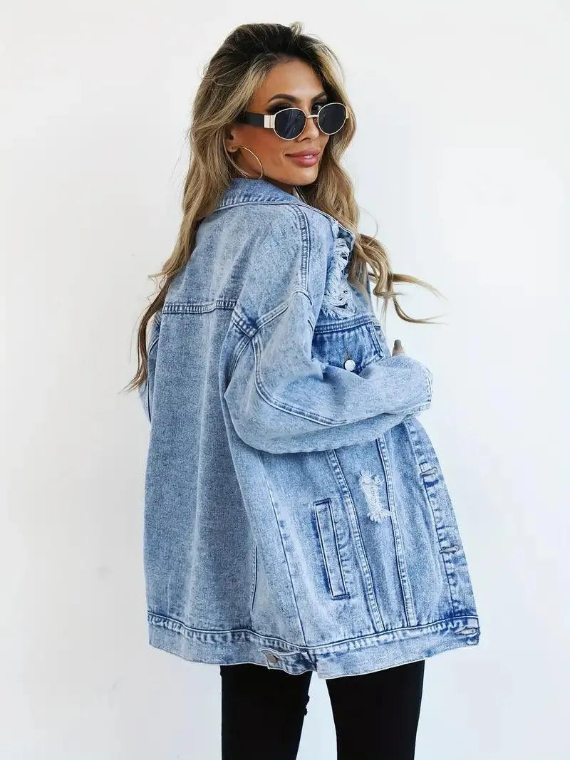 Cozy Oversized Blue Jean Jacket with Fleece Lining