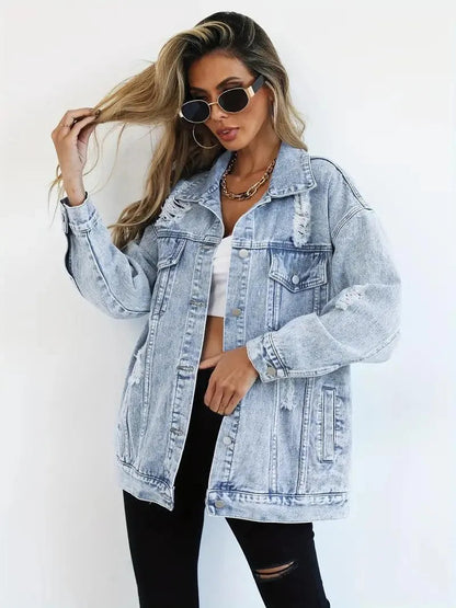 Cozy Oversized Blue Jean Jacket with Fleece Lining