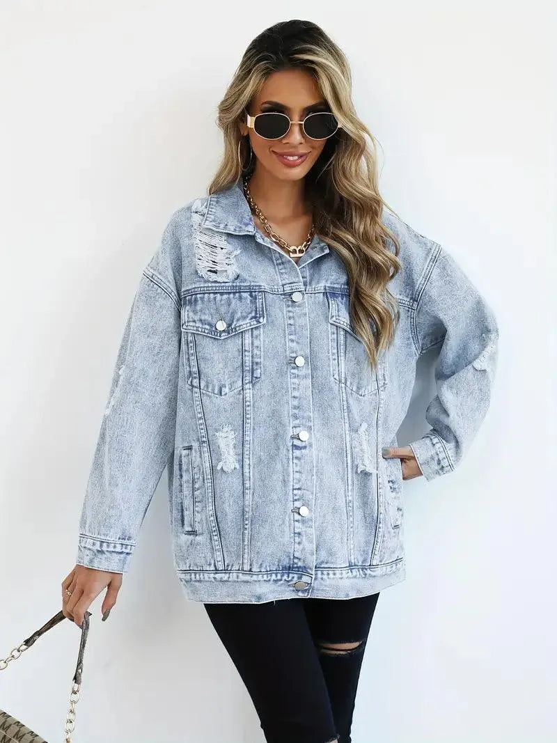 Cozy Oversized Blue Jean Jacket with Fleece Lining