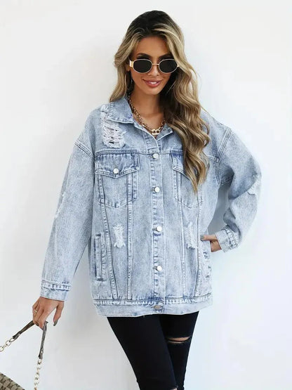 Cozy Oversized Blue Jean Jacket with Fleece Lining