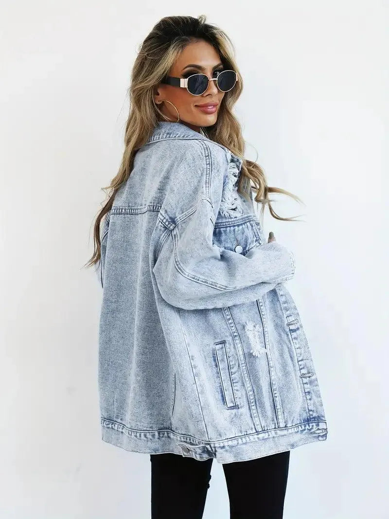 Cozy Oversized Blue Jean Jacket with Fleece Lining