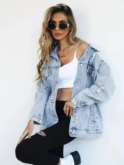 Cozy Oversized Blue Jean Jacket with Fleece Lining