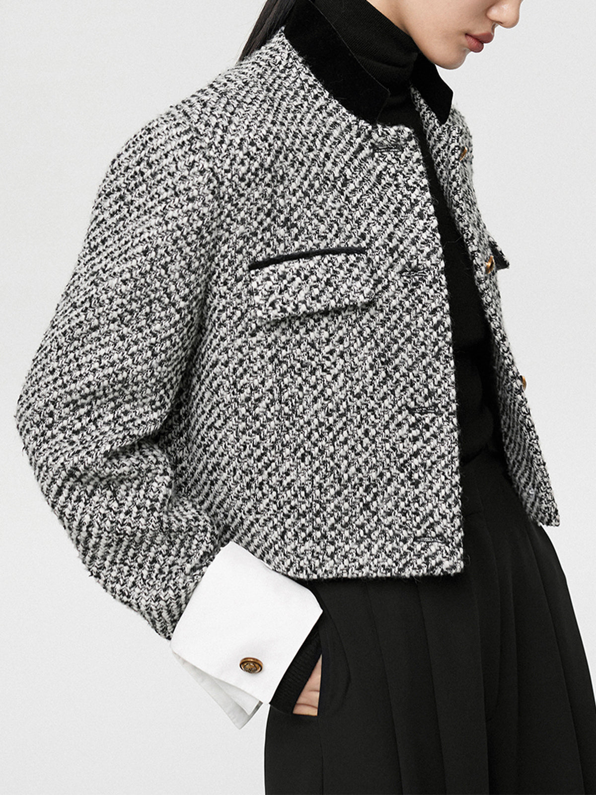 Women's Soft Tweed Patterned Short Work Jacket