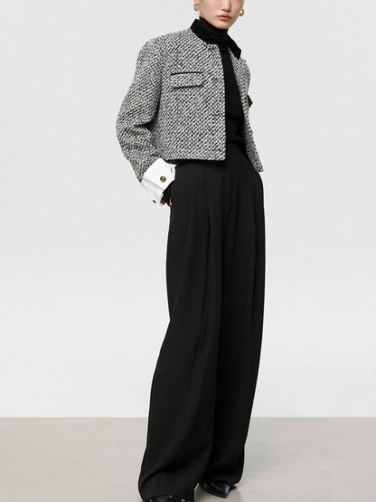 Women's Soft Tweed Patterned Short Work Jacket