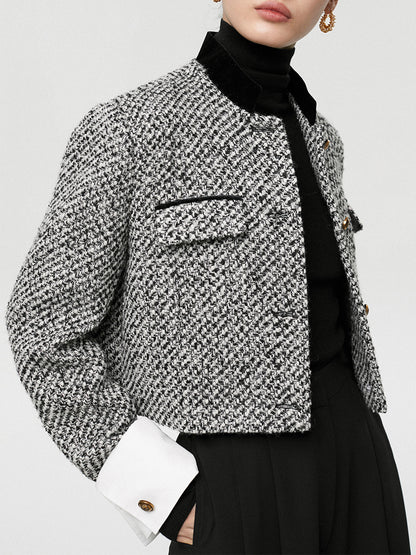 Women's Soft Tweed Patterned Short Work Jacket