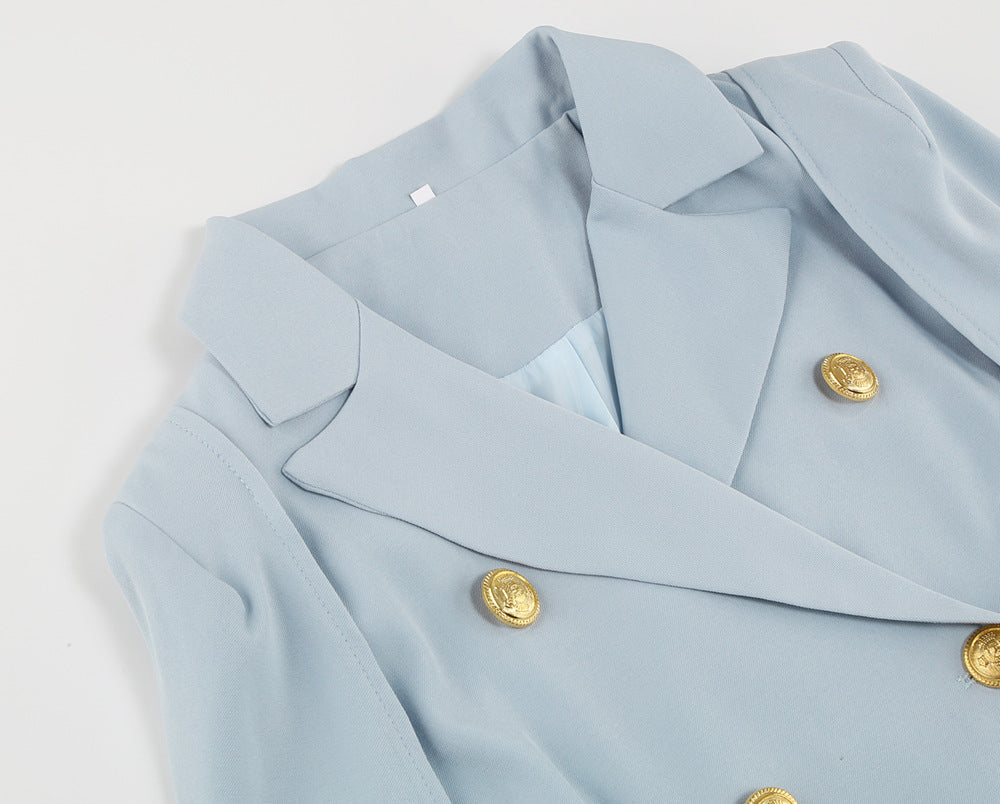 Tailored Fit Mini Dress with Belt and Gold Buttons