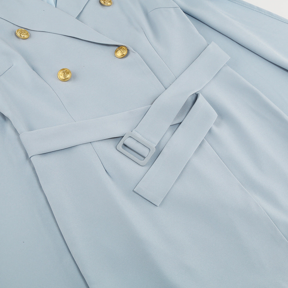 Tailored Fit Mini Dress with Belt and Gold Buttons