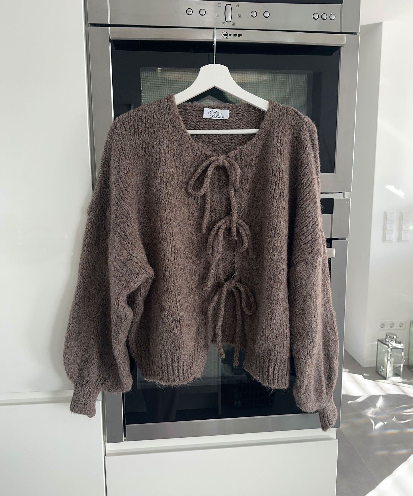 Warm Beige Cardigan with Cute Bow Accent