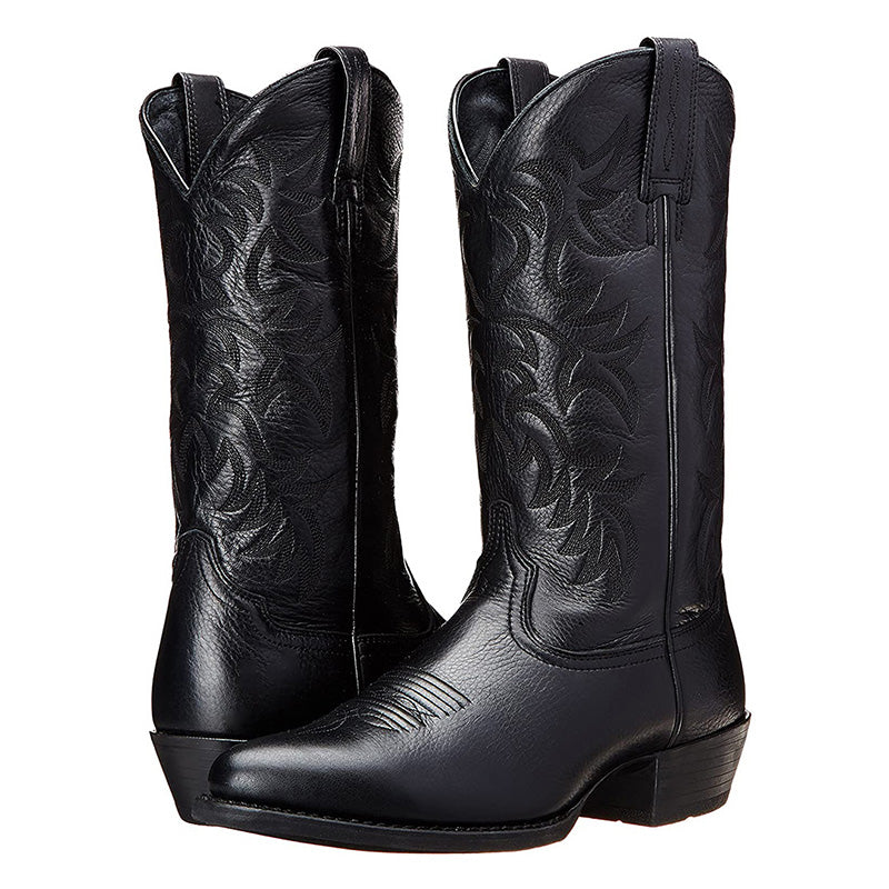 Men's Leather Mid-Calf Cowboy Boots - OutfitLondon