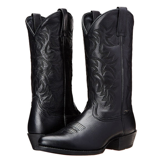 Men's Leather Mid-Calf Cowboy Boots - OutfitLondon