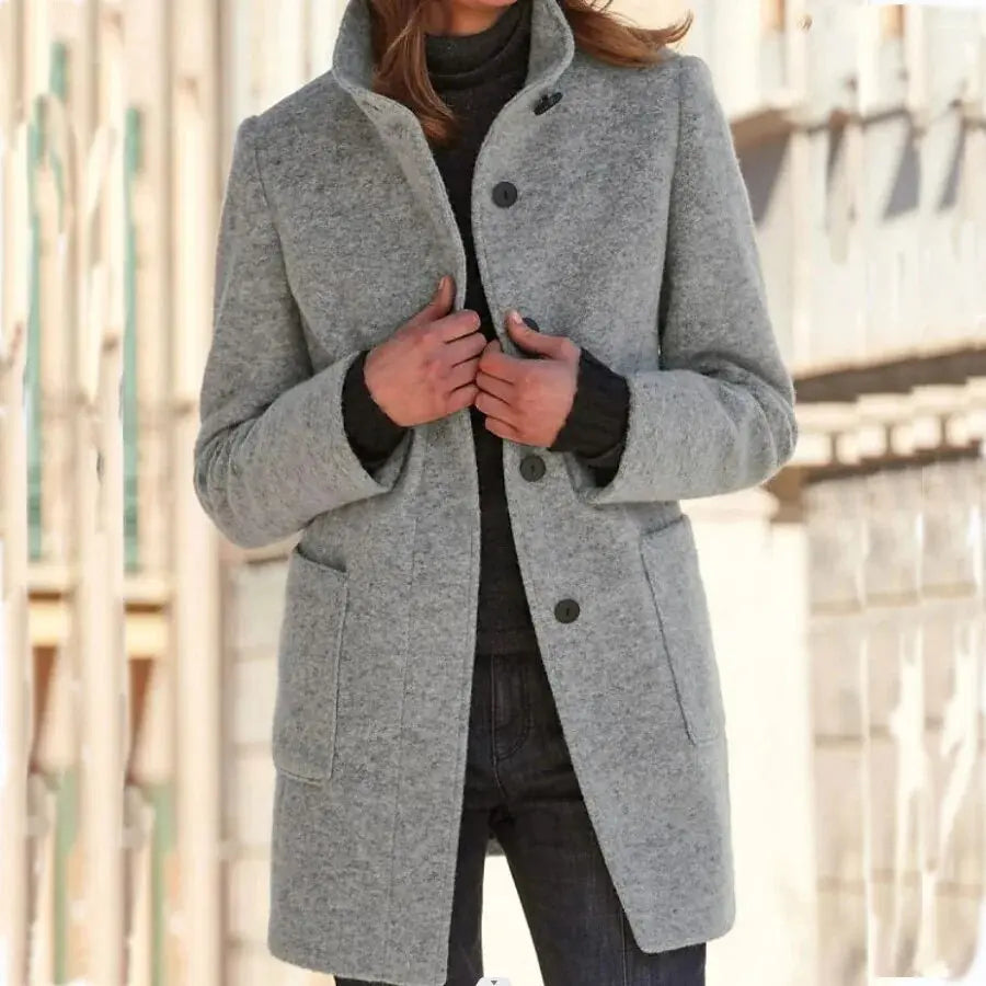 Women's Wool Blend Coat Simple Elegance - OutfitLondon