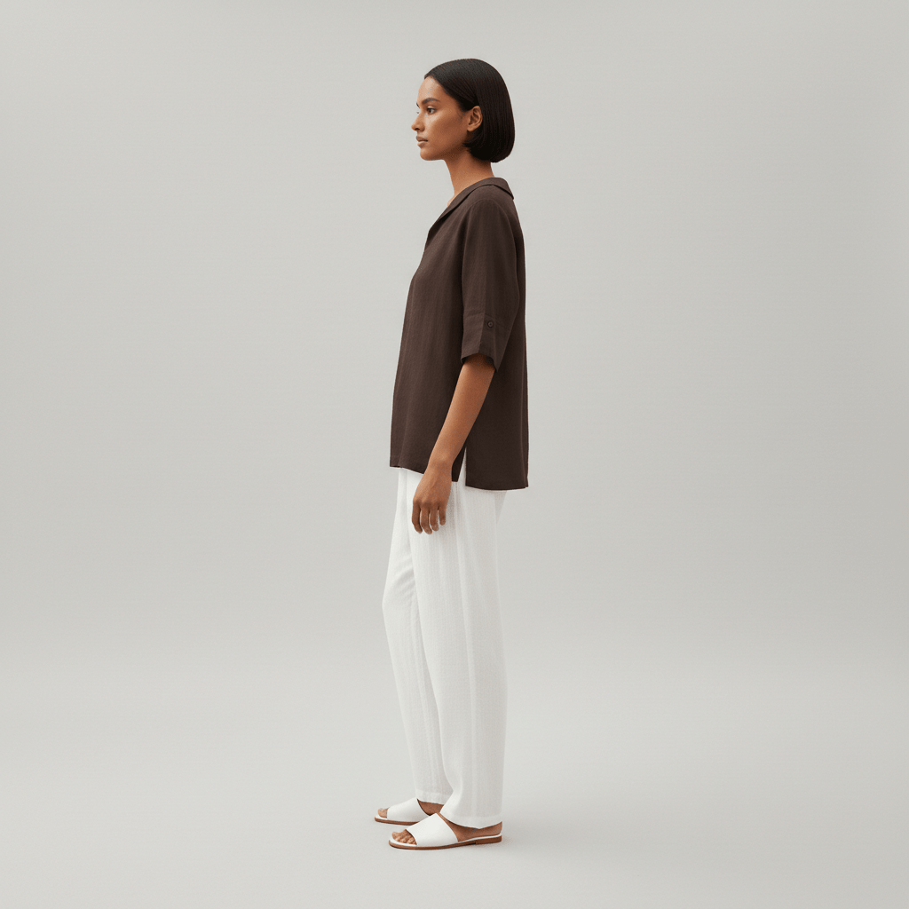 Relaxed Fit V-Neck Short Sleeve Women's Blouse