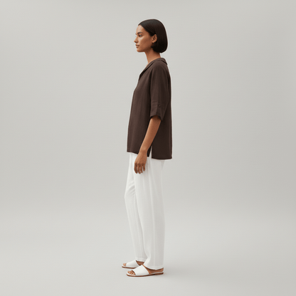 Relaxed Fit V-Neck Short Sleeve Women's Blouse