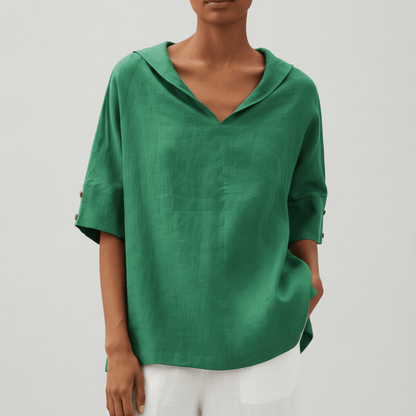 Relaxed Fit V-Neck Short Sleeve Women's Blouse - OutfitLondon
