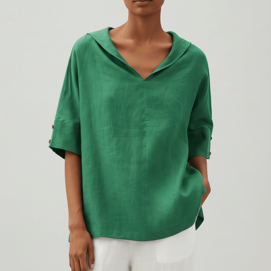Relaxed Fit V-Neck Short Sleeve Women's Blouse - OutfitLondon