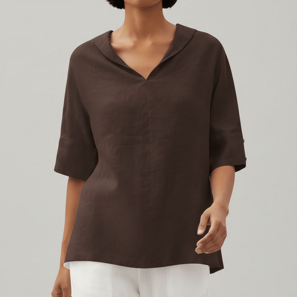 Relaxed Fit V-Neck Short Sleeve Women's Blouse