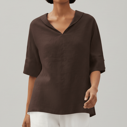 Relaxed Fit V-Neck Short Sleeve Women's Blouse