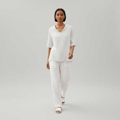 Relaxed Fit V-Neck Short Sleeve Women's Blouse