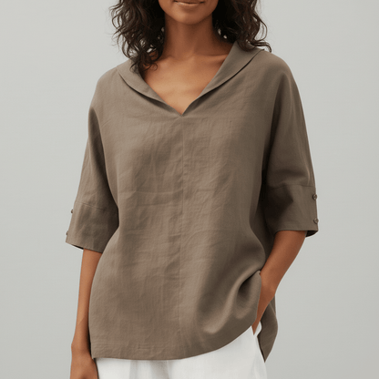 Relaxed Fit V-Neck Short Sleeve Women's Blouse