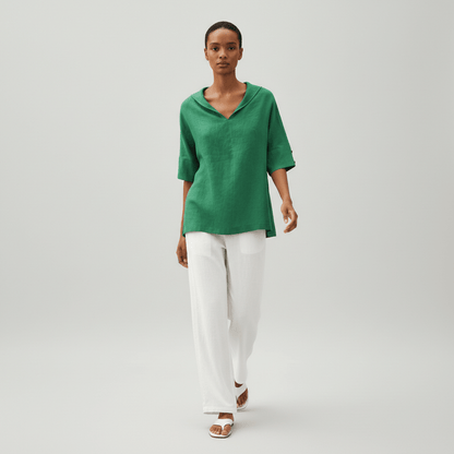 Relaxed Fit V-Neck Short Sleeve Women's Blouse